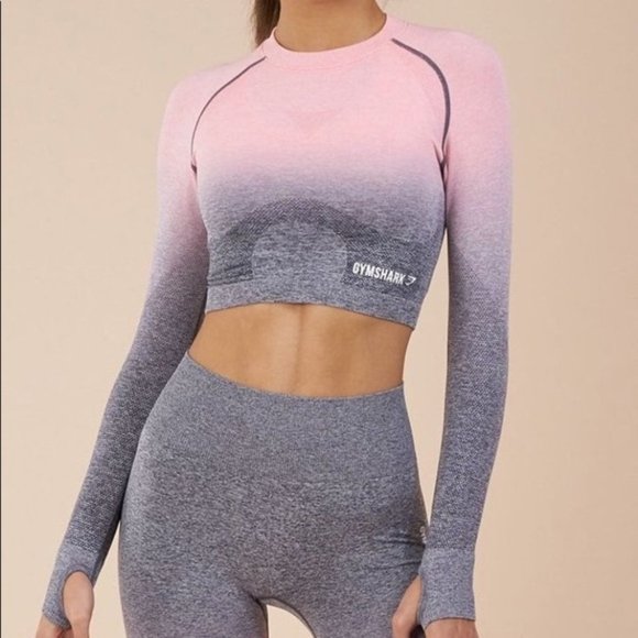 Gymshark Tops - Gymshark Adapt Grey & Pink Ombré Seamless Long Sleeve Crop Top